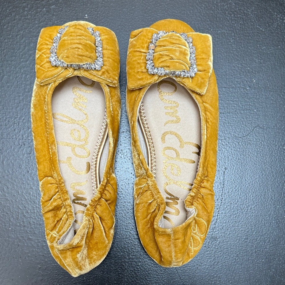 Sam Edelman Yellow Velvet Flats with Buckle